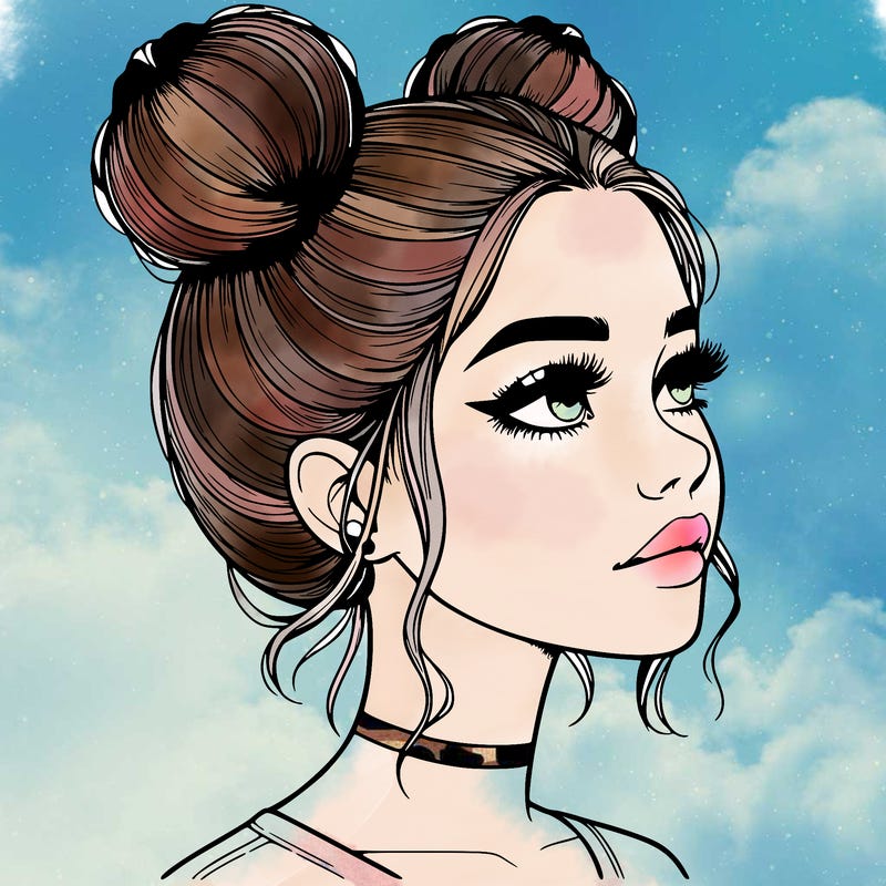 realistic girl with buns on the top of her head