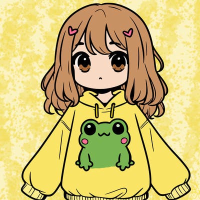 girl wearing frogging sweatshirt