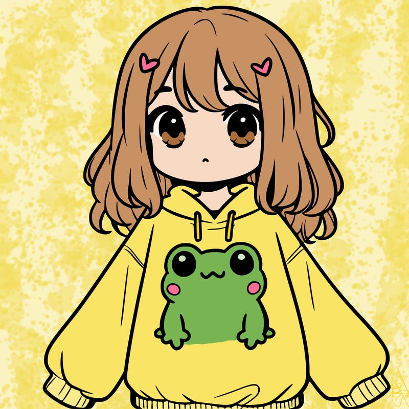 girl wearing frogging sweatshirt