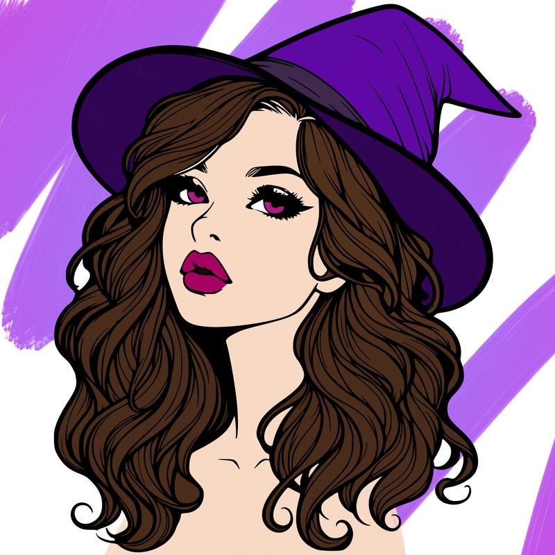 realistic witch girl with wavy hair and lips