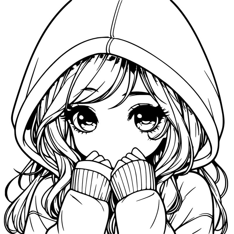 realistic shy girl with hoodie