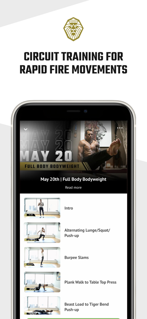 MV Fit by Michael Vazquez - MV Fit app showing a circuit training workout list for full body bodyweight exercises