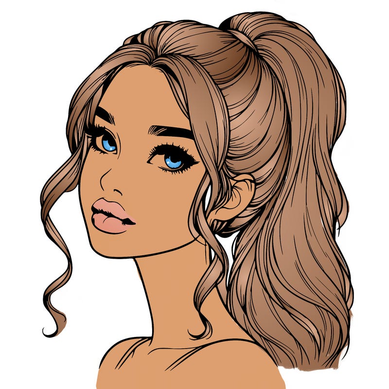 realistic girl with a ponytail on her hair and lips