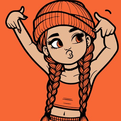 realistic teenage girl with braids and a beanie and crop top doing 🫶🏼