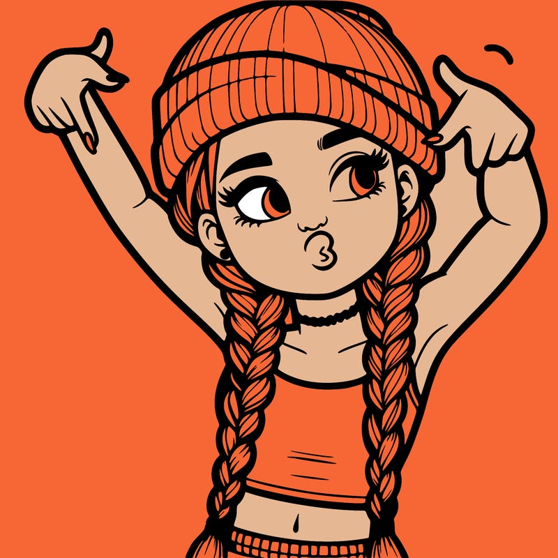 realistic teenage girl with braids and a beanie and crop top doing 🫶🏼