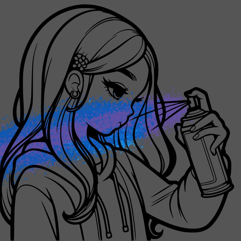 a realistic girl spray painting