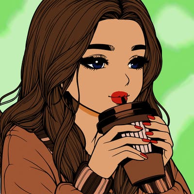 realistic girl drinking coffee