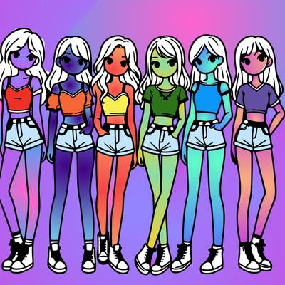 a group of girls wearing crop tops and shorts