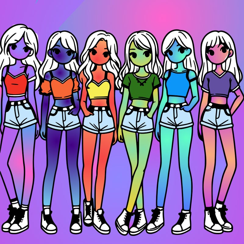 a group of girls wearing crop tops and shorts