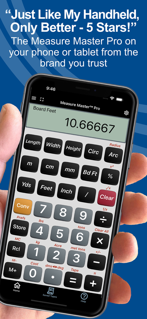 Measure Master Pro Calculator - Interface of the Measure Master Pro Calculator app showing a board feet calculation on a smartphone screen