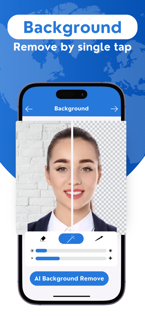 AI background removal feature for passport and ID photos