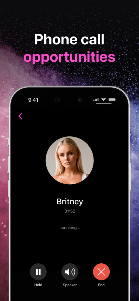Screen showing a simulated voice call with an AI character in the Ai Girl app