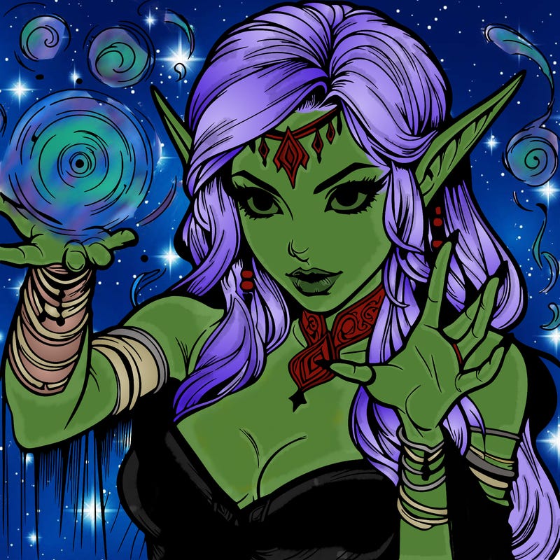 realistic scary beautiful elf sorceress casting spell