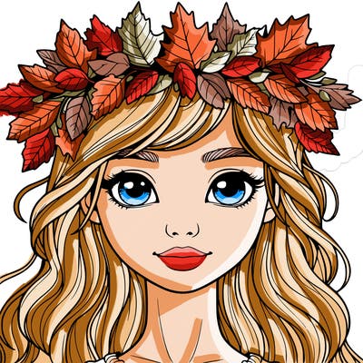 realistic girl with fall leaf crown