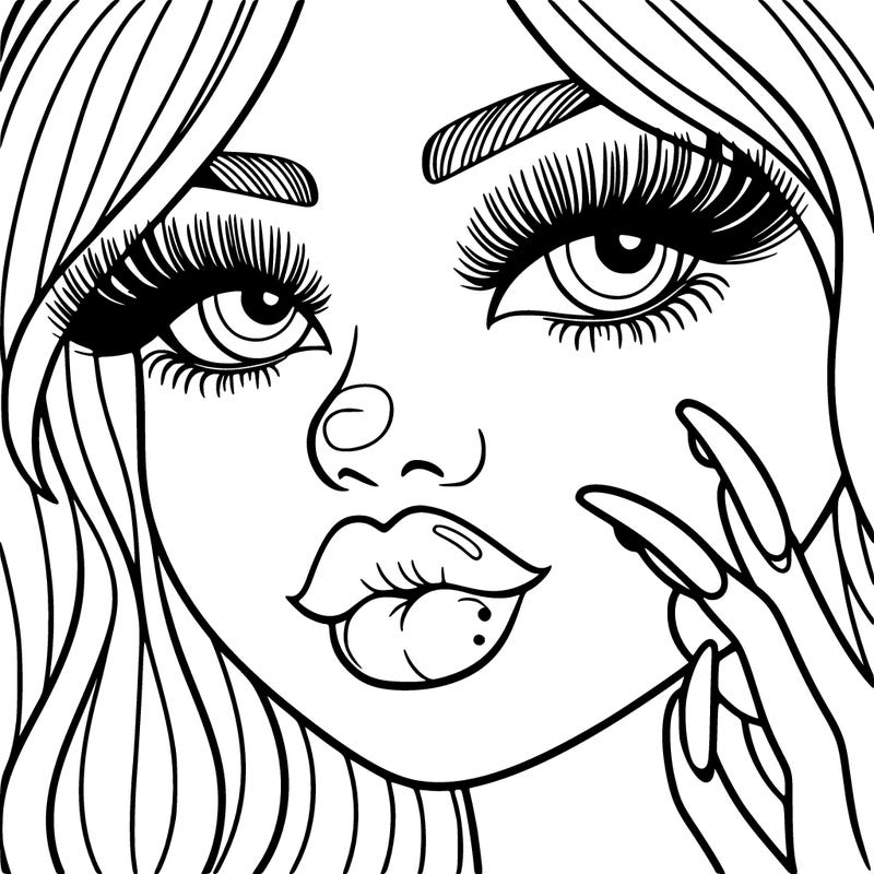 a girl with big lips and long eyelashes and long nails