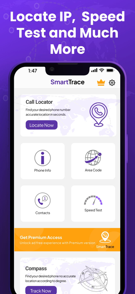 Phone Tracker by Number Lookup - 通話ロケーターとスピードテスト機能を備えたSmartTraceアプリダッシュボード