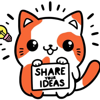 a cute cat saying share your ideas