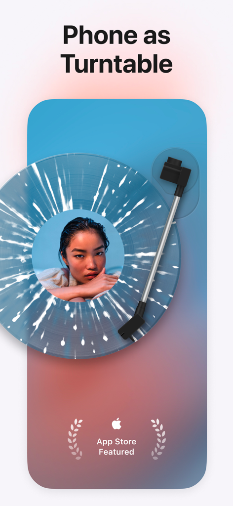 MD Vinyl app featuring a spinning record on an iPhone screen as a digital turntable