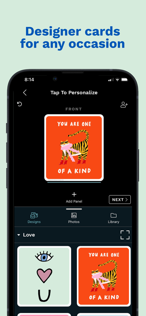 Felt: Greeting Cards & Gifts - Felt app screen displaying designer greeting card options for personalization.