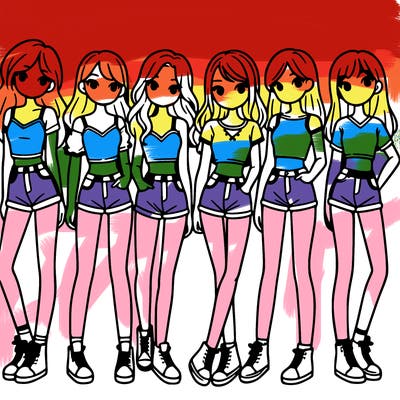 a group of girls wearing crop tops and shorts