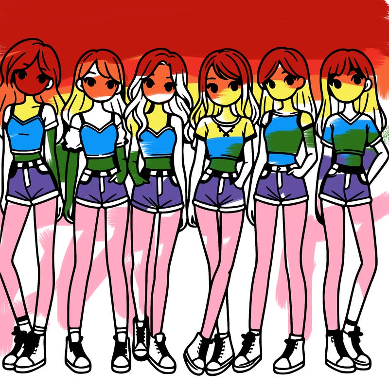 a group of girls wearing crop tops and shorts
