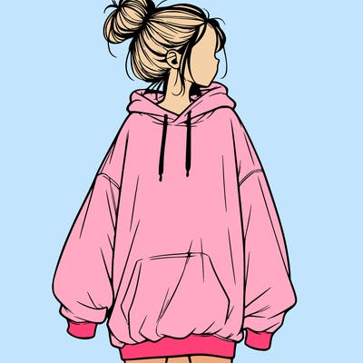 realistic girl with a oversized sweatshirt on and a bun