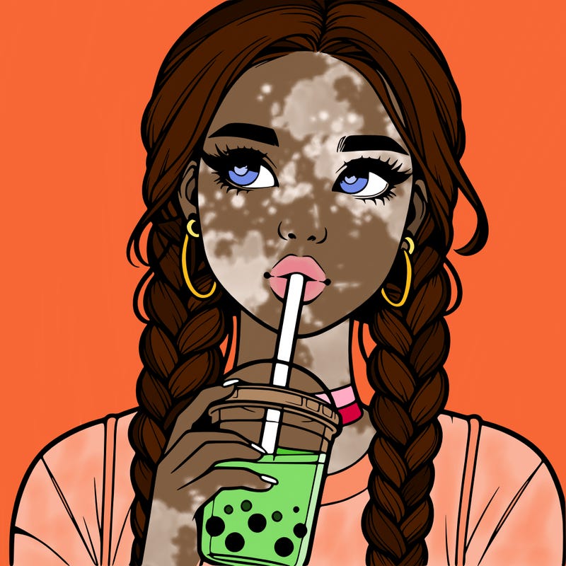 realistic girl with braided hair drinking boba