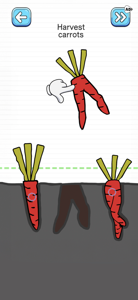 Help Me - Tricky Story 2 - A brain teaser level where the user must harvest carrots in Help Me Tricky Story 2