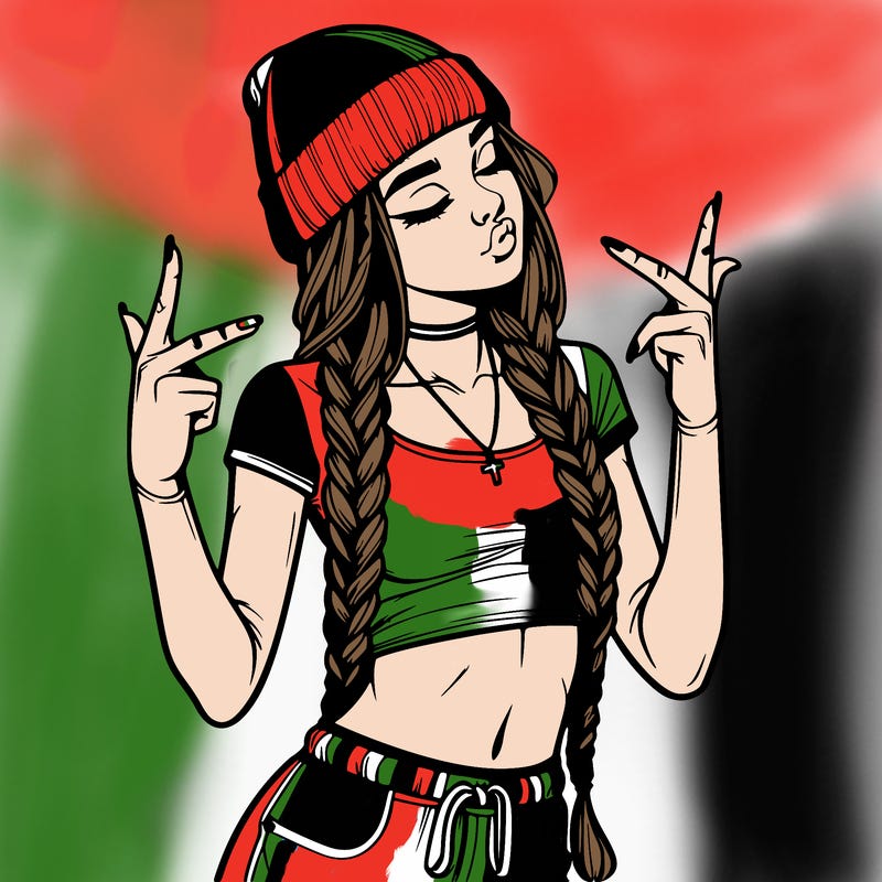 realistic teenage girl with braids and a beanie and crop top doing 🫶🏼