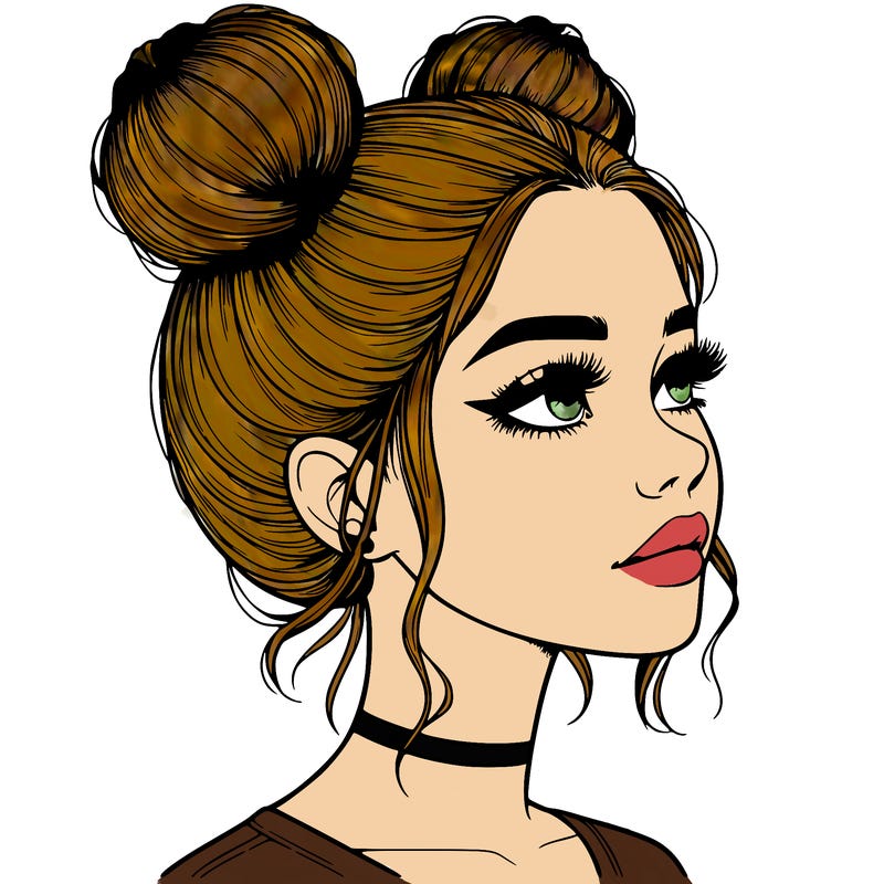 realistic girl with buns on the top of her head