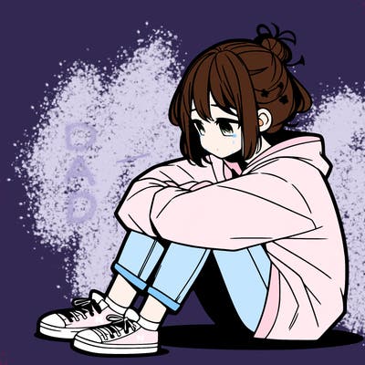 sad anime girl sitting alone