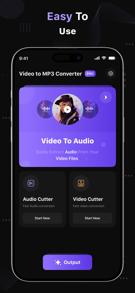 Video to MP3 Converter ™ - Interfaccia dell'app Video to MP3 Converter che mostra le funzionalità di conversione da video ad audio e il taglierino.