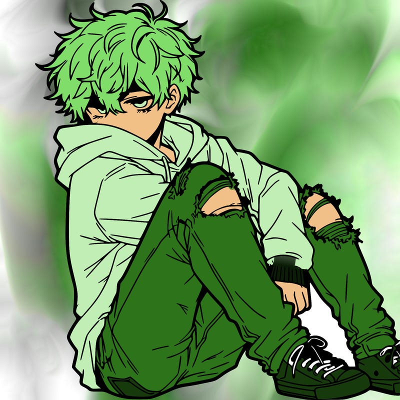 a male hoddie ripped jeans messy hair anime