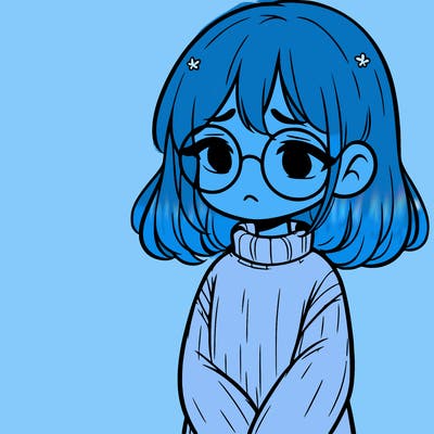 sad girl with glasses in a sweater