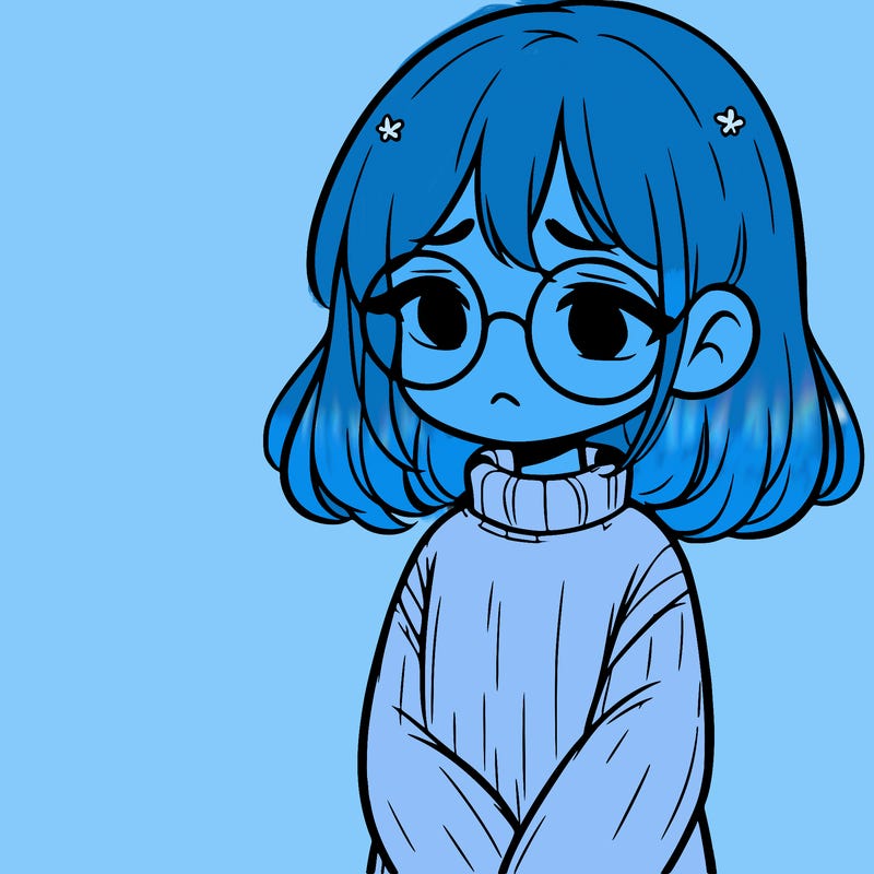sad girl with glasses in a sweater