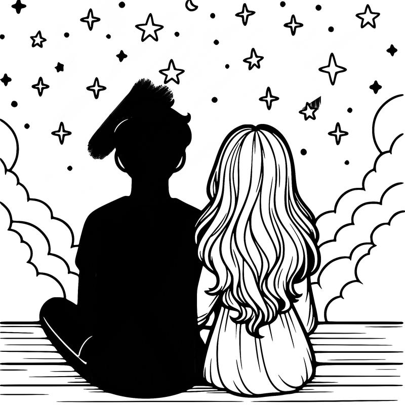 a couple under the stars with there backs turned