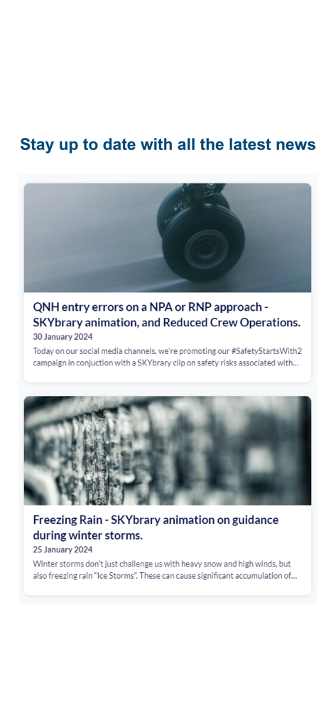 BALPA PORTAL APP - The news feed of the BALPA Portal App featuring aviation safety articles and industry updates