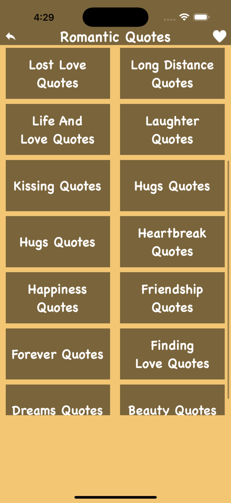 Best Status & Cool Quotes fact - A menu of romantic quote categories including long distance and heartbreak