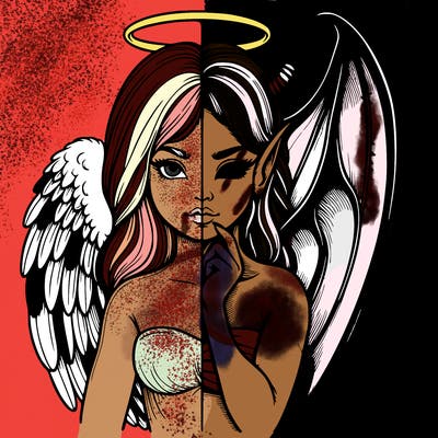 realistic angel half demon