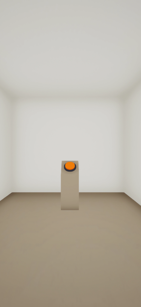 THE CORRIDOR - A minimalist room in The Corridor game featuring an orange button on a pedestal