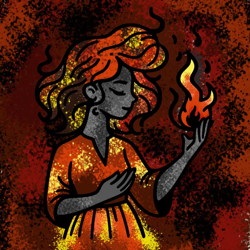 woman with fire