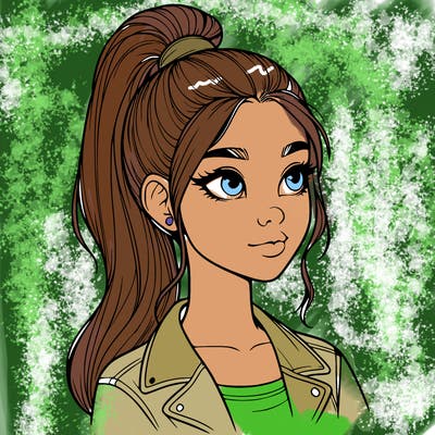 realistic girl with a high ponytail