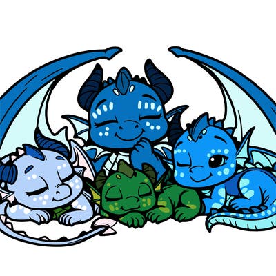 a family of baby dragons that are sleeping