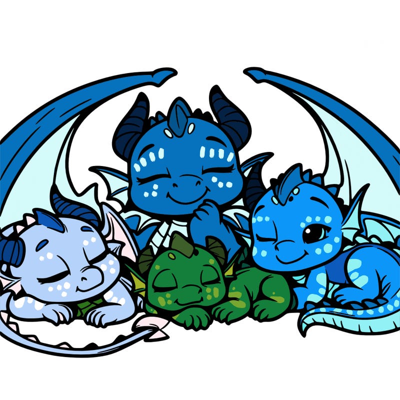 a family of baby dragons that are sleeping