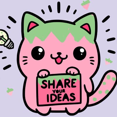 a cute cat saying share your ideas