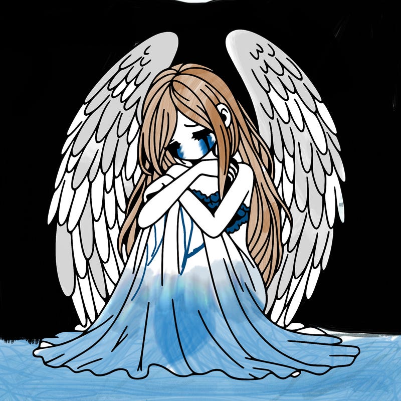 ethereal girl in grief, lonely and heartbroken