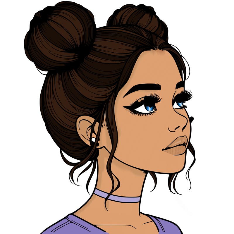 realistic girl with buns on the top of her head