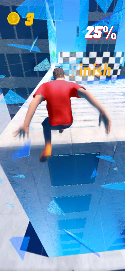 Rooftop Run - Parkour character in a red shirt jumping and shattering glass on a city rooftop