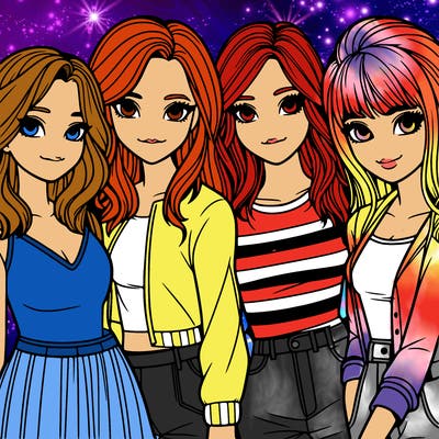 a group of girls realistic