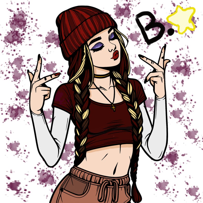 realistic teenage girl with braids and a beanie and crop top doing 🫶🏼
